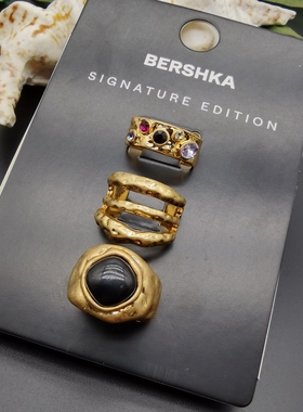 外贸饰品A11新款质感异形复古做旧镶嵌套装走秀女漂亮戒指指环