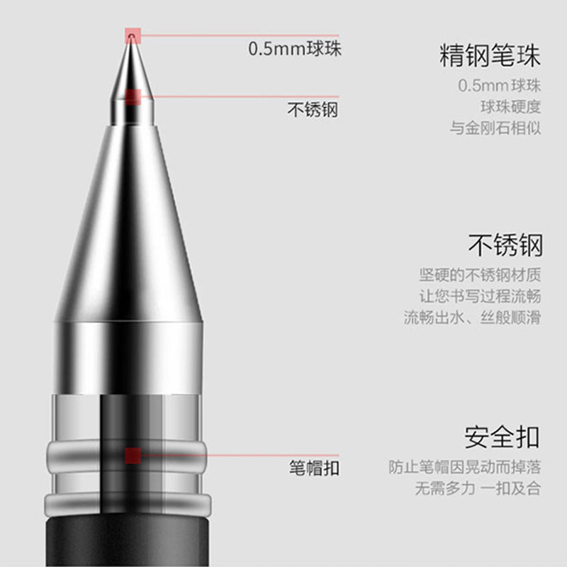 得力中性笔黑色0.5mm水笔圆珠笔学生用官方水性笔芯红笔黑笔考试专用笔文具办公用品碳素笔签字笔-图2