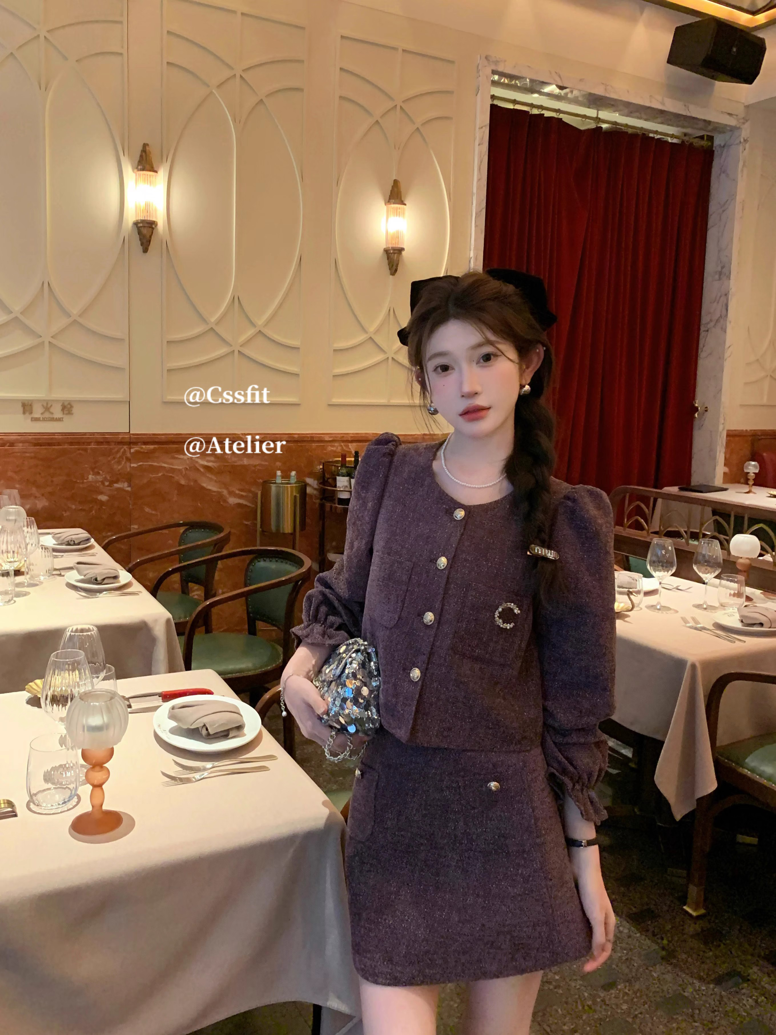 迟伞伞 Prosecco葡萄贝利尼 财阀千金小香风外套半裙女气质套装 - 图2