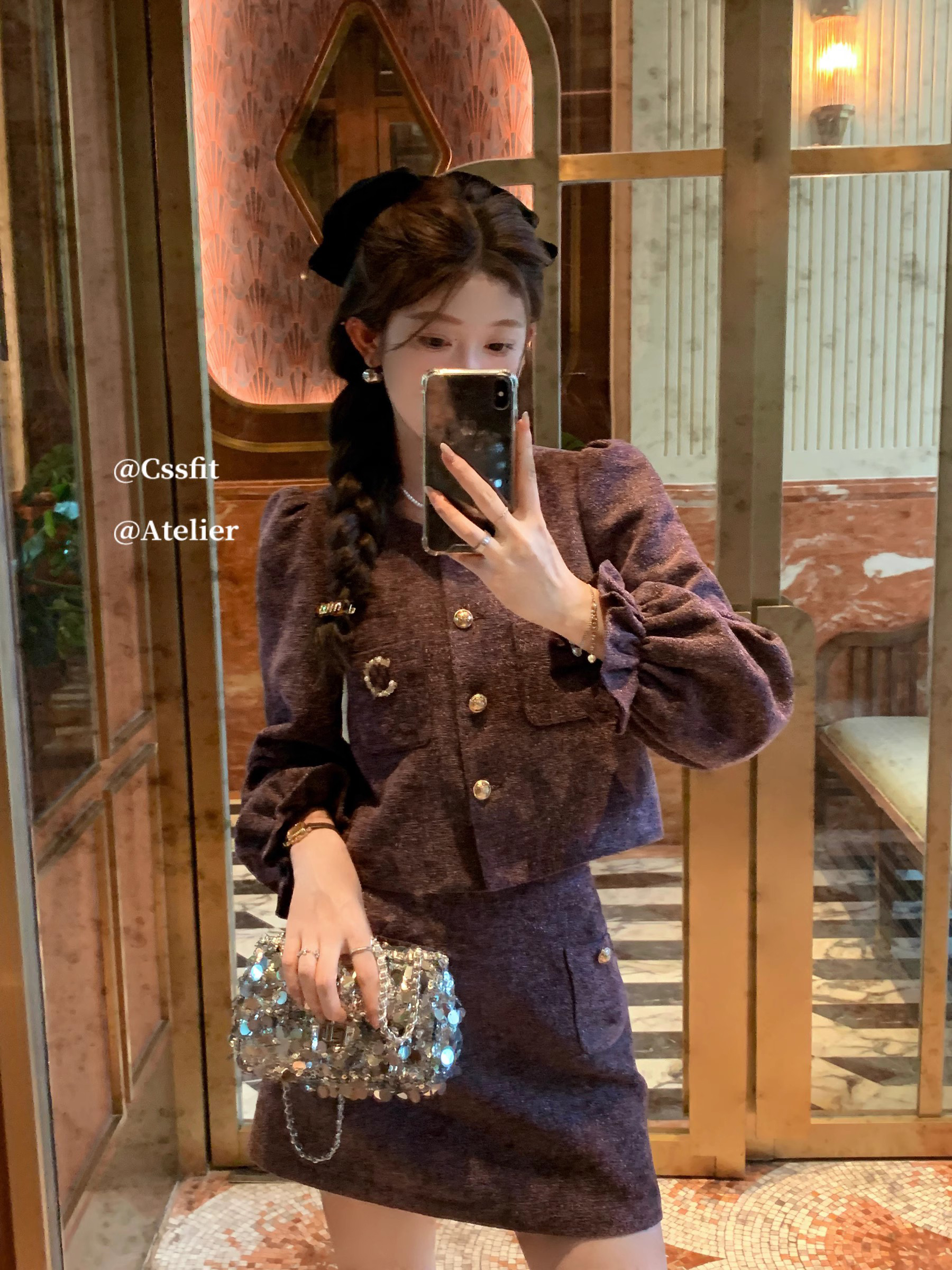 迟伞伞 Prosecco葡萄贝利尼 财阀千金小香风外套半裙女气质套装 - 图1