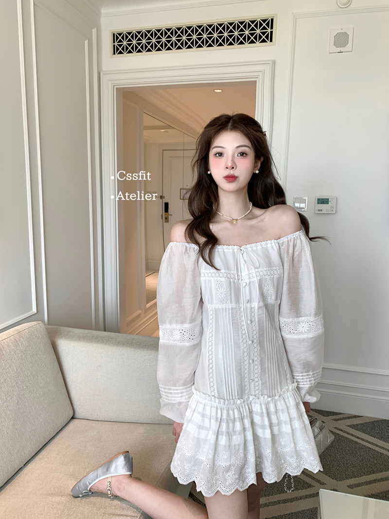 迟伞伞 25/ss 花束般恋爱 刺绣初恋2way小白裙蕾丝拼接系带连衣裙 - 图3