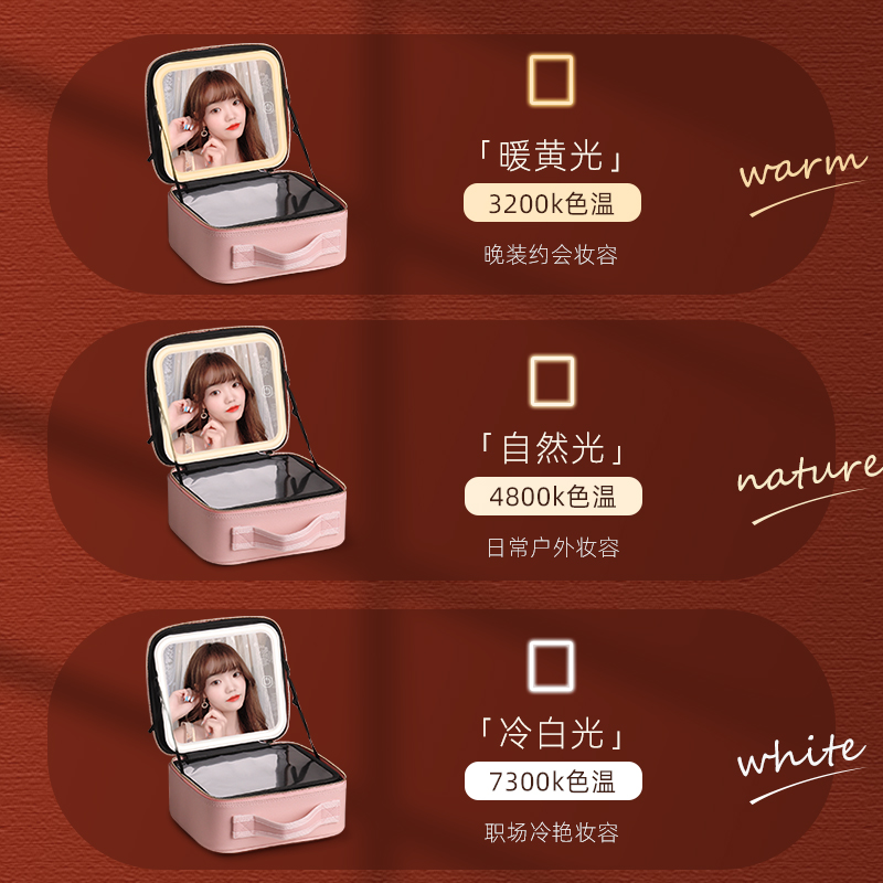 NICELAND纳诗莲旗舰店NICELAND带灯带镜子化妆包手提便携大容量化妆箱盒收纳箱包1