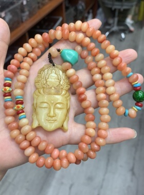 藏传骆驼骨项链手工编制挂绳锁骨链回流骨雕刻观音吊坠挂脖毛衣链