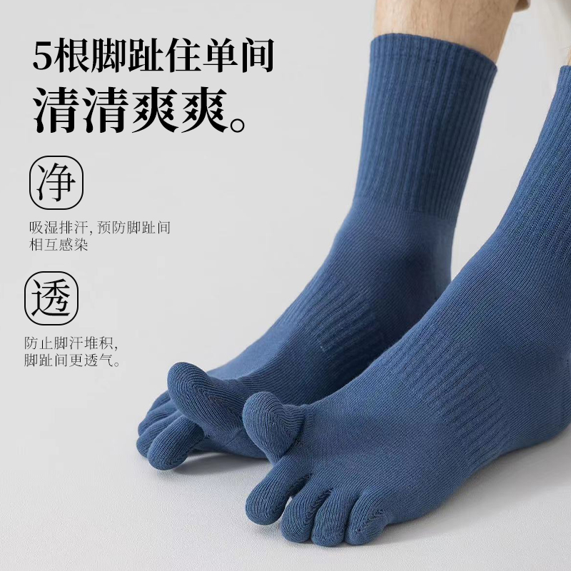 猫人袜子男士中筒五指袜纯棉100%正品抑菌防臭吸汗春夏男袜分趾袜