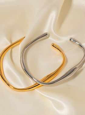 欧美时尚新款几何不规则钛钢镀金手镯手环女百搭INS风配饰金色