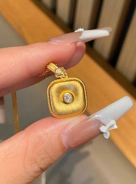 沙金饰品福运平安扣方形吊坠项链女仿黄金小众轻奢高级感久不掉色