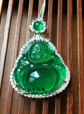 纯天然满绿玉髓玛瑙宝石佛公吊坠