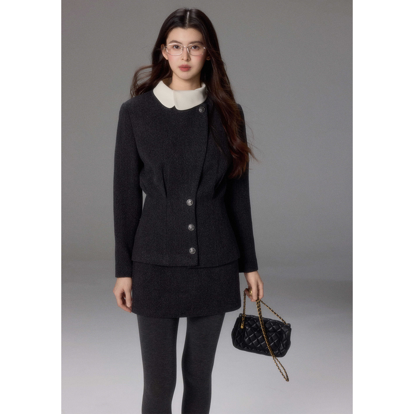 贰羊设计【拾雾】小香风撞色短款假两件毛呢外套女冬半身短裙套装,淘宝优惠券,粉丝福利购,淘宝优惠卷