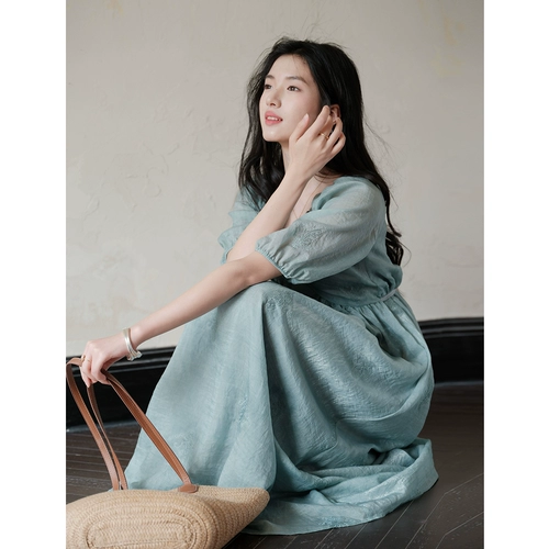 Дизайнерское платье с рукавами, китайский стиль, V-образный вырез, с вышивкой