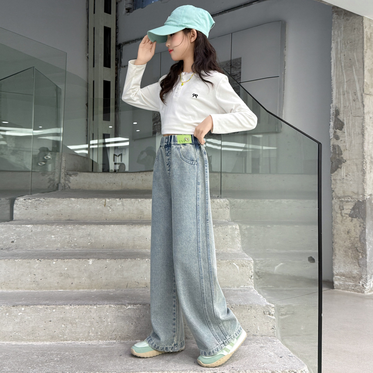 中大女童牛仔裤春装2026新款中学生洋气阔腿裤女孩百搭直筒长裤子,淘宝优惠券,粉丝福利购,淘宝优惠卷