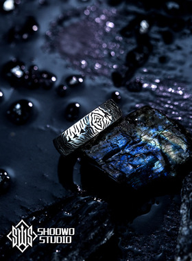 手午原创|925银国潮男士戒指四圣兽白虎纹复古做旧小众设计感写实