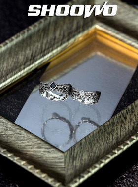 手午原创｜天使守护羽毛925银情侣男女对戒指双面个性创意礼物