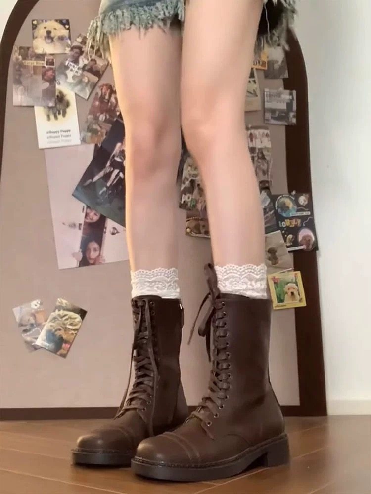 蕾丝小腿袜子女春秋季纯棉中筒袜配靴子的袜子靴袜芭蕾风过膝长袜,淘宝优惠券,粉丝福利购,淘宝优惠卷