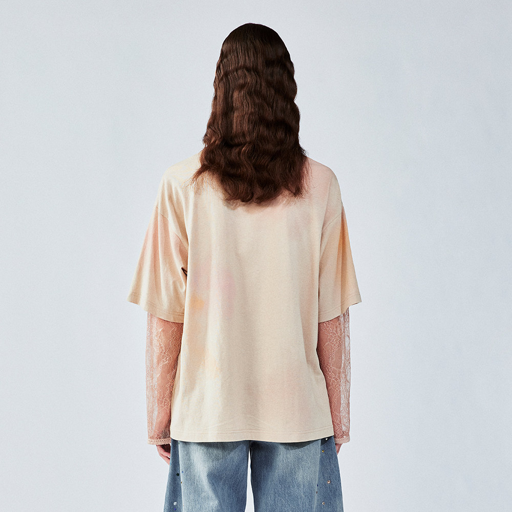 UOOYAA/乌丫2025夏款「白日梦」吹蒲公英的花朵蕾丝长袖假两件T恤,淘宝优惠券,粉丝福利购,淘宝优惠卷