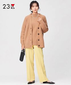 23区日系春季通勤宽松款V领羊毛混纺毛衣开衫厚针织外套商场同款