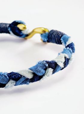 手作配饰草木染布编织手绳黄铜钩男女情侣手链咔叽中性风褴褛礼物