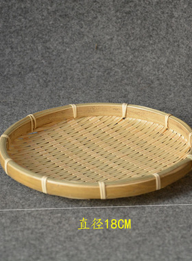 竹编圆簸箕盘迷你手工竹制品