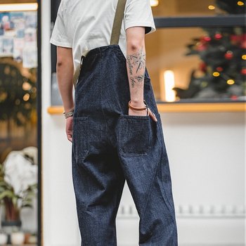 Madden Workwear American Retro Marine Deck Overalls Spring and Autumn Washed Denim Red Ear Straight Jeans Men's trendy