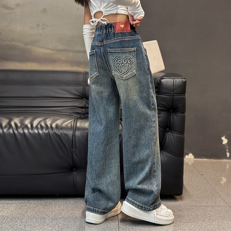 女童裤子秋装洋气初中生女孩阔腿裤宽松春秋季直筒秋冬加绒牛仔裤,淘宝优惠券,粉丝福利购,淘宝优惠卷