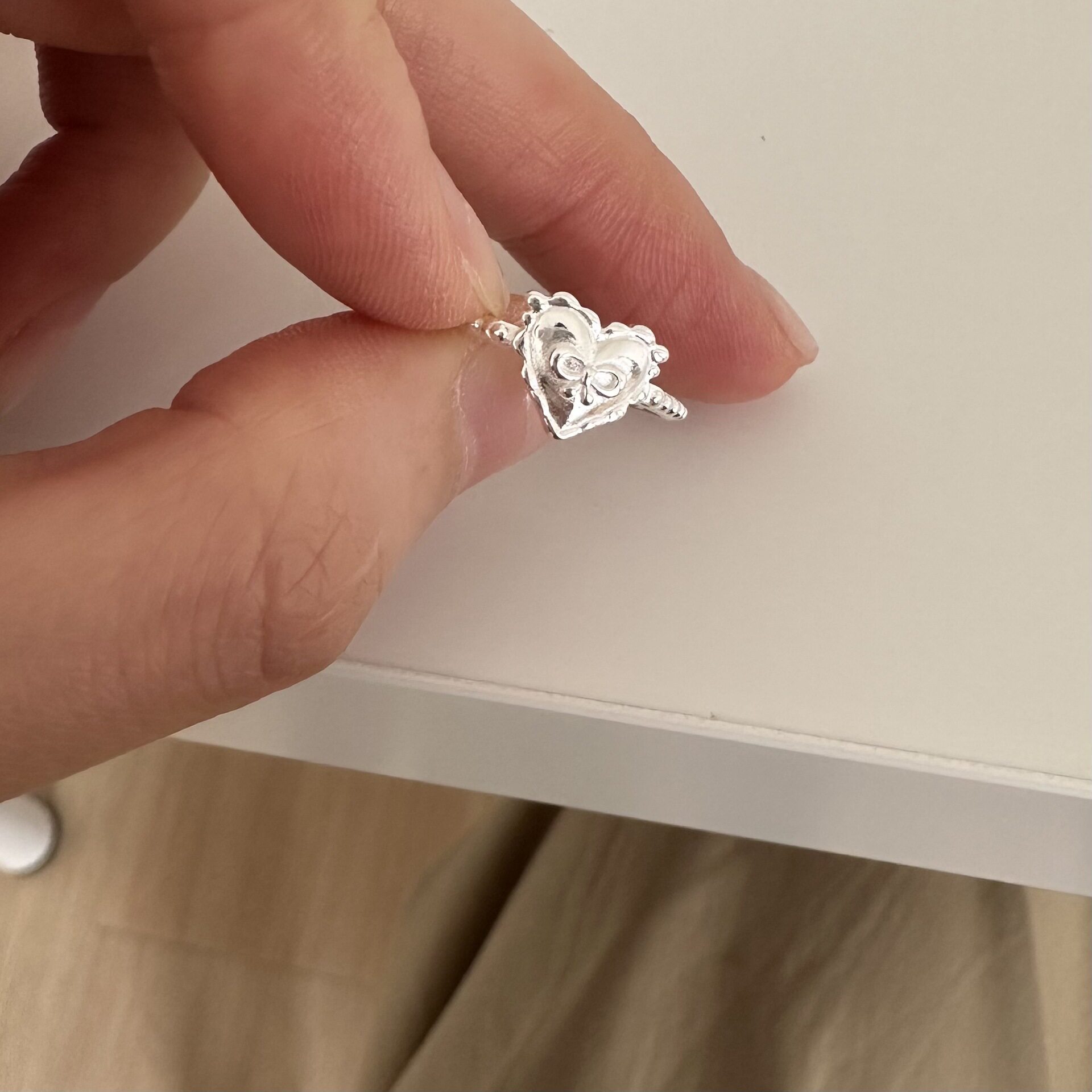 S925 sterling silver love bow open ring Japanese and Korean