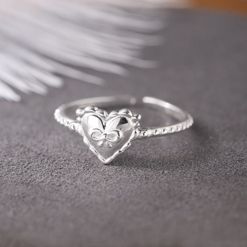 S925 sterling silver love bow open ring Japanese and Korean