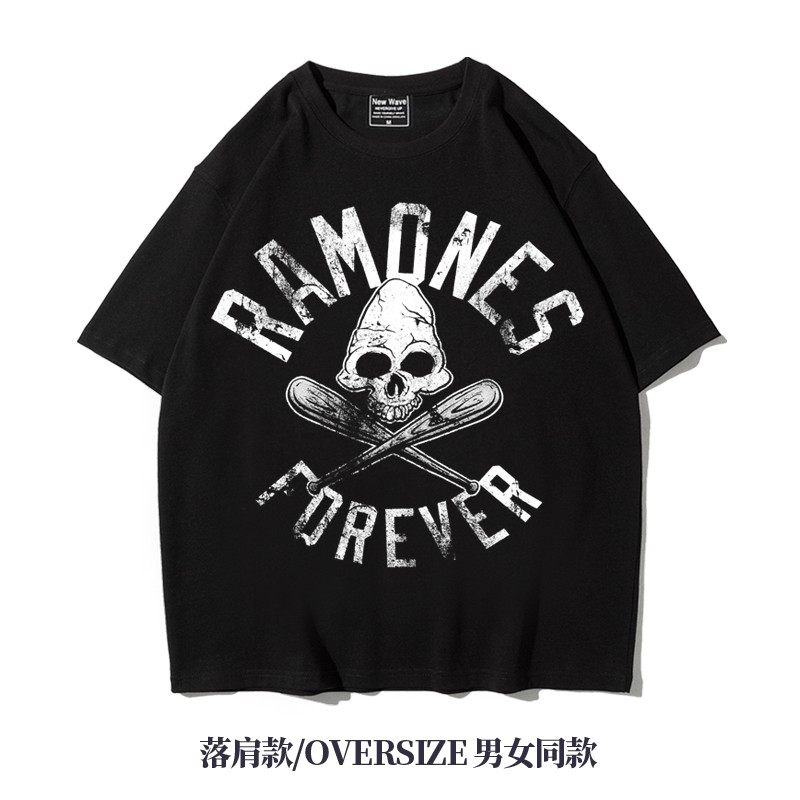 五分袖落肩款oversize重磅T恤摇滚ramones雷蒙斯阿美咔叽美式男夏 - 图1