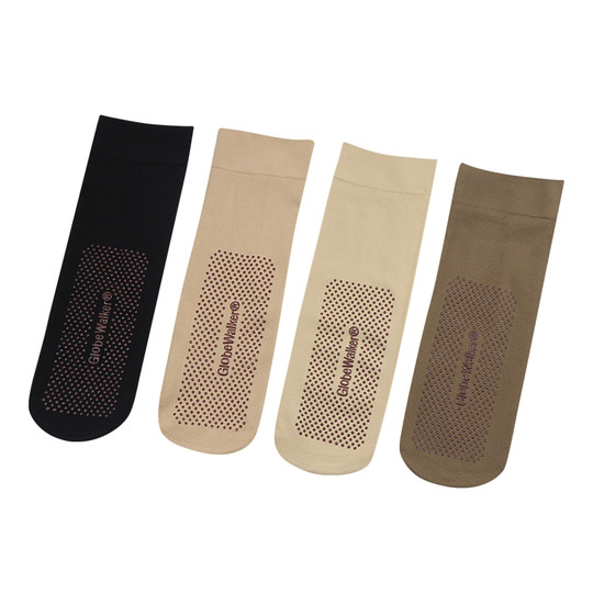 女士秋冬天鹅绒点胶防滑按摩底中筒丝袜防勾丝加厚黑肤色丝袜短袜