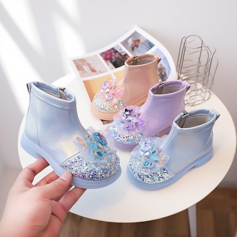 闪灯靴子水晶公主鞋加绒女童短靴2025秋冬新款儿童皮靴宝宝发光鞋,淘宝优惠券,粉丝福利购,淘宝优惠卷