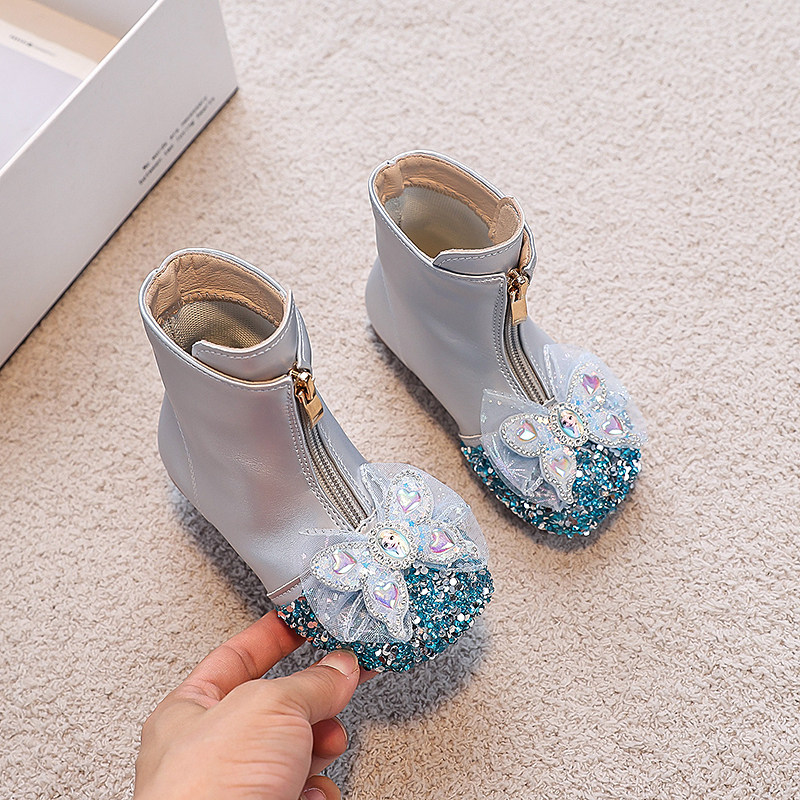 童鞋二棉女童爱莎靴子2024秋冬宝宝鞋加绒皮靴小女孩公主水晶短靴,淘宝优惠券,粉丝福利购,淘宝优惠卷