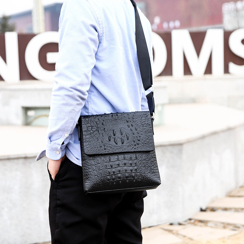 真皮男包牛皮男士单肩包休闲商务鳄鱼纹真皮斜挎包时尚带盖单肩包,淘宝优惠券,粉丝福利购,淘宝优惠卷