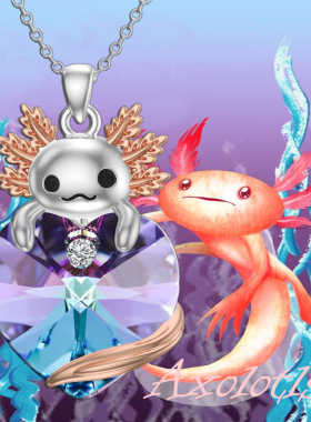 Temu热销滴油黑白卡通北美蝾螈吊坠项链可爱女式珠宝儿童生日礼物