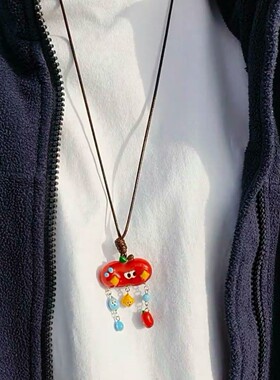苹果苹果2026新款多巴胺彩色苹果可调节项链y2k复古小众百搭韩系