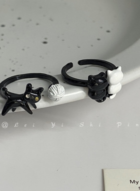 暗黑小猫咪黑猫戒指日系