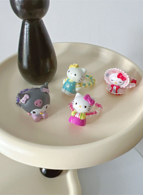 可爱卡通kt猫戒指女小众设计感高级轻奢食指戒时尚个性指环