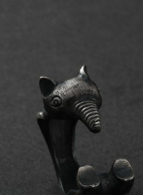 千叶复古原创设计《食梦貘》新款戒指泰银男女情侣帅气传说礼物