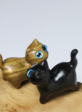 绿檀木黑檀木雕刻贪玩猫可爱猫咪桌面小摆件家居创意礼物饰品树脂