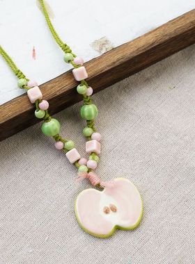景德镇陶瓷苹果项链多巴胺蝴蝶项链女小清新个性时尚百搭颈链批发