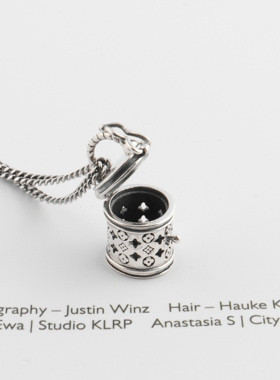 韩国s925纯银老花筒项链