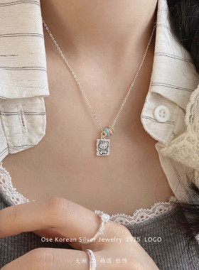 韩国东大门925纯银kitty猫锁骨链