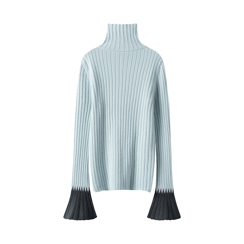 美~精致璀璨时刻！喇叭袖高领羊绒衫女纯羊绒毛衣针织打底衫秋冬,淘宝优惠券,粉丝福利购,淘宝优惠卷