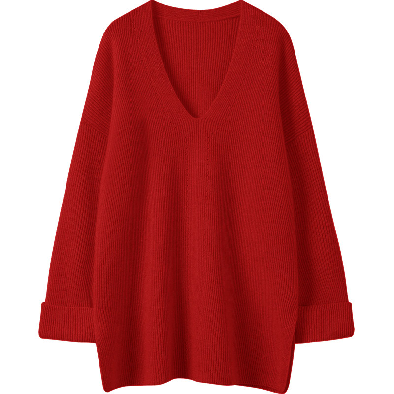 简约好穿给满分！莫兰迪粉下摆开叉V领羊绒衫宽松袖口纯山羊绒,淘宝优惠券,粉丝福利购,淘宝优惠卷