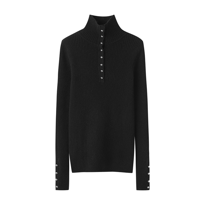 好穿美得心醉！金扣高领弹力修身羊绒衫女纯羊绒毛衣针织打底衫冬,淘宝优惠券,粉丝福利购,淘宝优惠卷