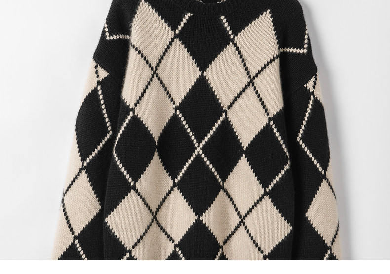 气质和舒适共存！重磅加厚菱格提花山羊绒衫女圆领纯羊绒毛衣宽松,淘宝优惠券,粉丝福利购,淘宝优惠卷