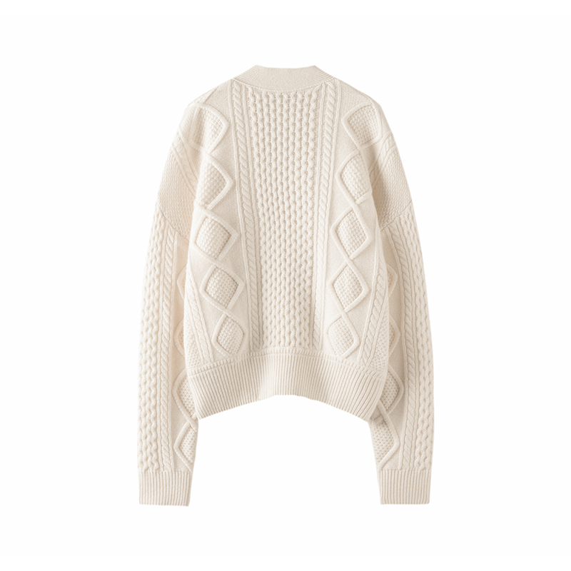 尽显柔美雅致~新款质感绞花长袖V领纯山羊绒针织开衫上衣外套 - 图2