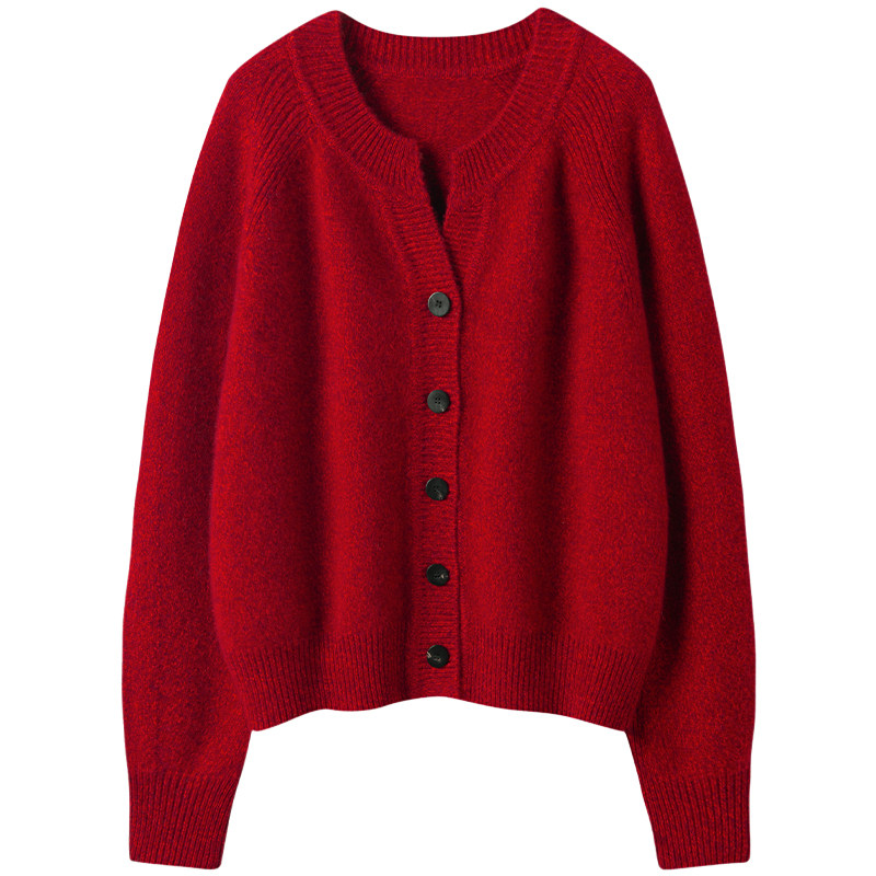 纯欲撩人Ruby红~加厚羊绒开衫女红色针织纯羊绒毛衣外套宽松秋冬,淘宝优惠券,粉丝福利购,淘宝优惠卷