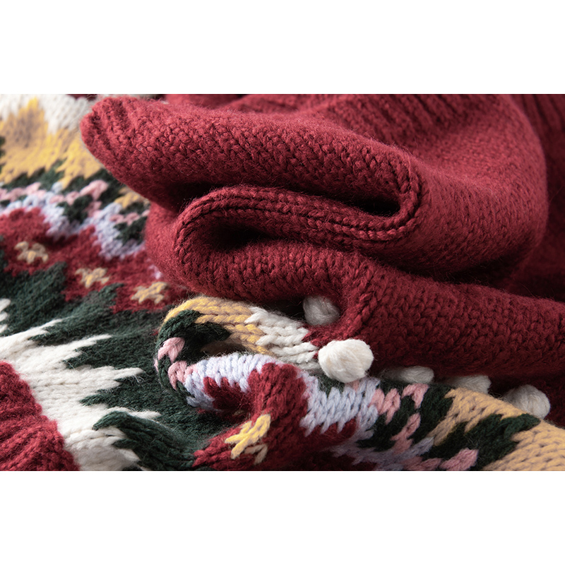 上身方知美!纯山羊绒圣诞节红色针织衫毛衣秋冬复古新年圆领上衣 - 图1