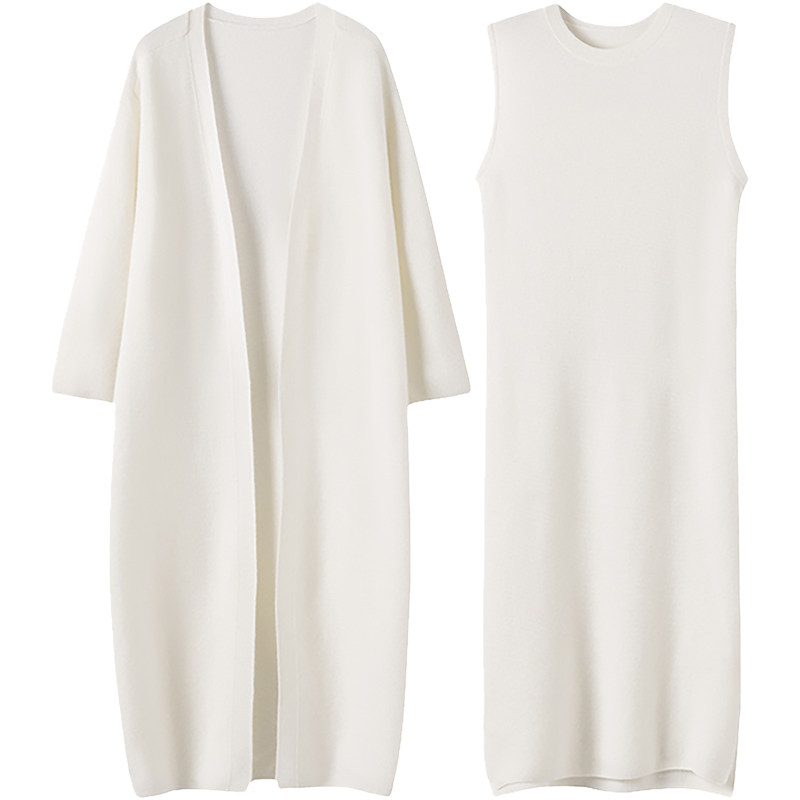 爱到灵魂深处！纯山羊绒衫女两件套秋冬纯色大开衫无袖长裙,淘宝优惠券,粉丝福利购,淘宝优惠卷