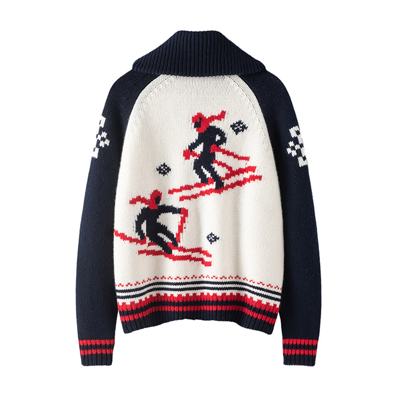 惊艳于人海中！翻领双拉链宽松慵懒滑雪提花纯羊绒针织开衫毛衣,淘宝优惠券,粉丝福利购,淘宝优惠卷