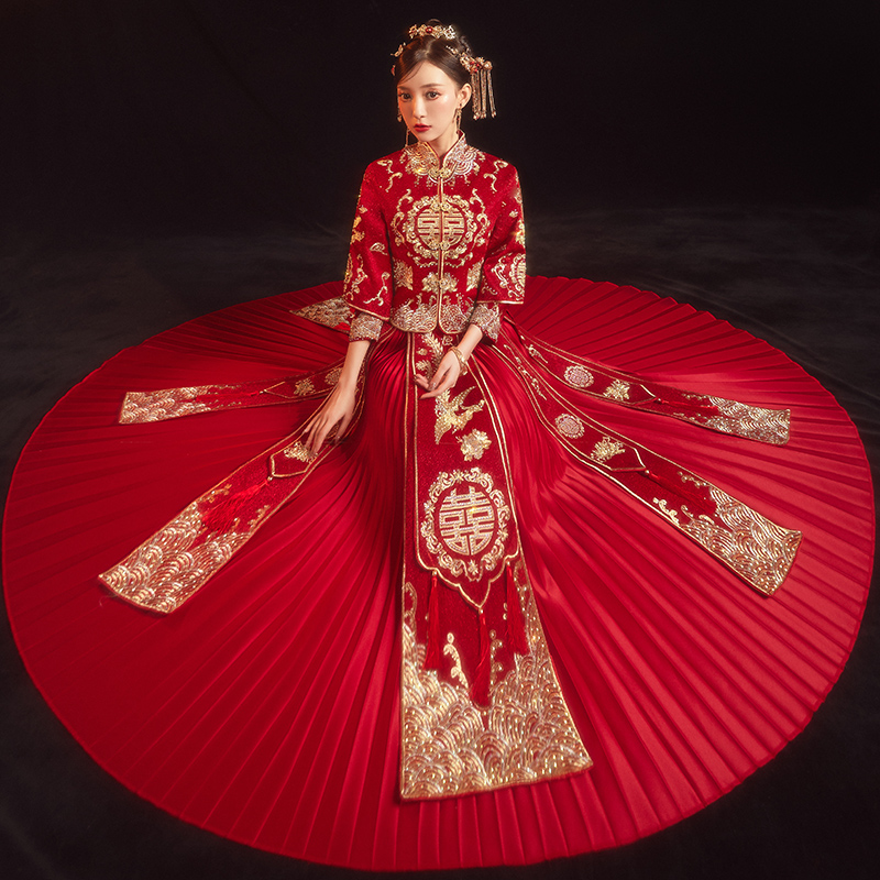 倾妍阁旗舰店秀禾服年新款结婚新娘礼服小个子中式婚纱秀禾龙凤褂情侣冬季3