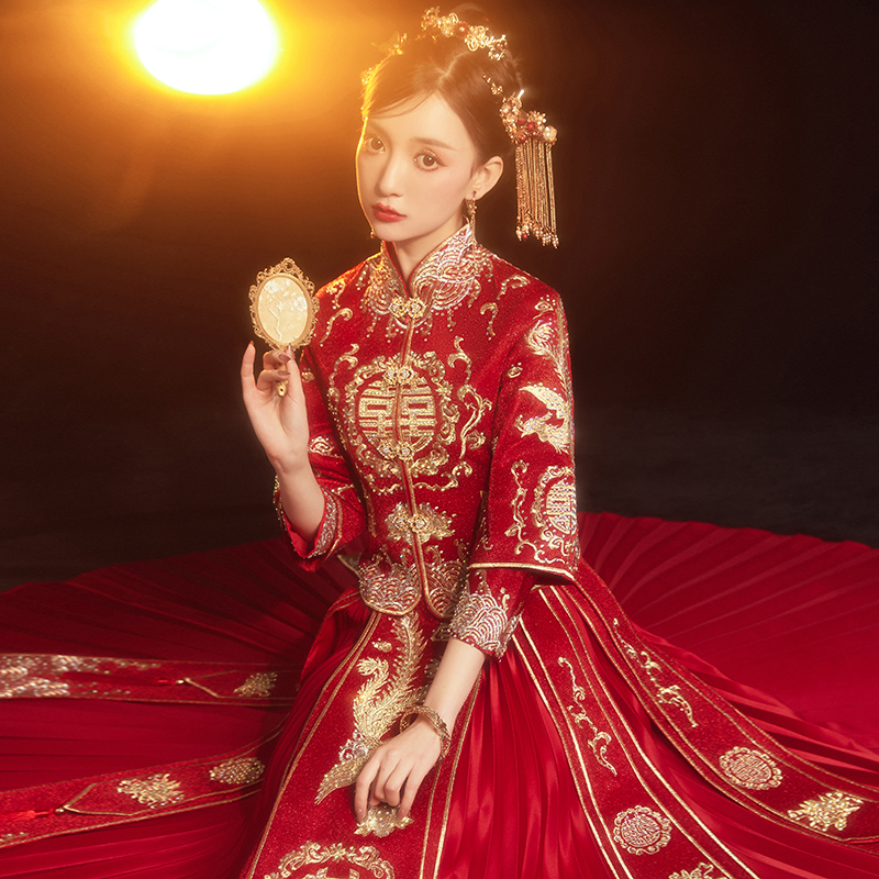 倾妍阁旗舰店秀禾服年新款结婚新娘礼服小个子中式婚纱秀禾龙凤褂情侣冬季0